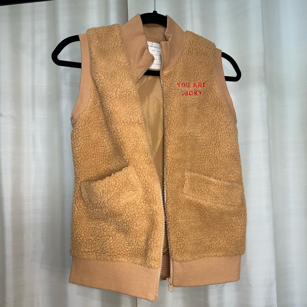 “YOU ARE LUCKY” Tan Sherpa Vest